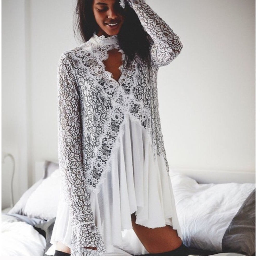 Free People Secret Origins White Pieced Lace Tunic